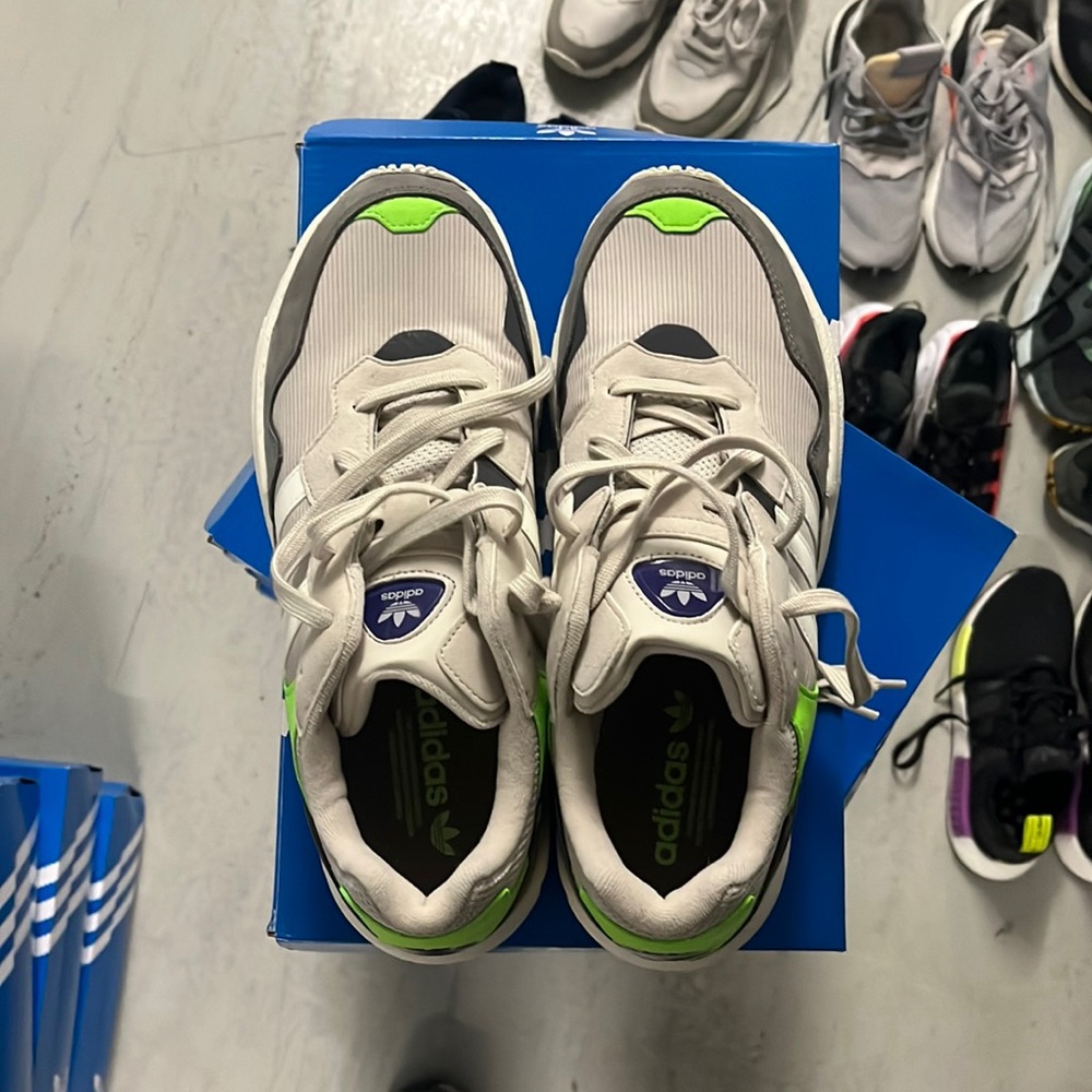 Adidas Yung 96 grey and tan with green